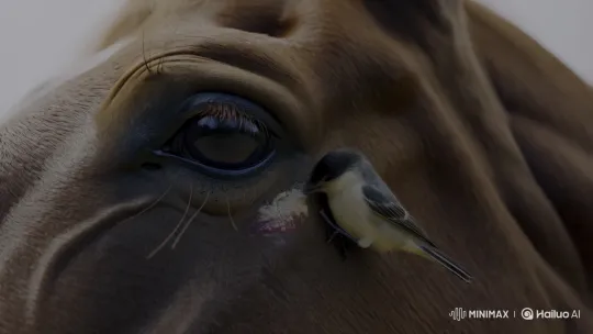 Bird Heals Horse's Eye in Natural Setting – AI Generated Video | Hailuo AI