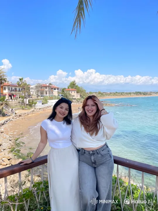 Friends Embrace on a Coastal Balcony – AI Generated Video | Hailuo AI