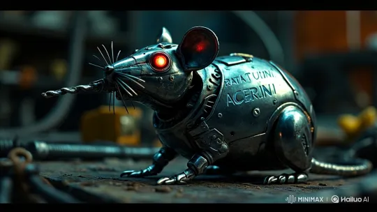 Robotic Rat with Drill Snout in Metallic Workshop – AI Generated Video | Hailuo AI