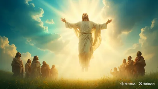 Divine Ascension: Central Figure Ascends in Radiant Light – AI Generated Video | Hailuo AI