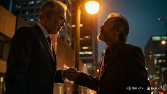 Nighttime Business Deal Handshake Scene – AI Generated Video | Hailuo AI