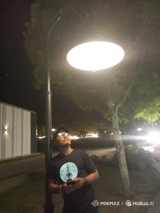 Man Reflects Under Streetlight, Engages with Smartphone – AI Generated Video | Hailuo AI