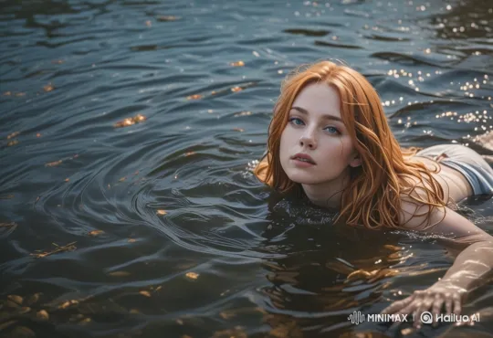 Red-haired Woman Performs Graceful Breaststroke – AI Generated Video | Hailuo AI