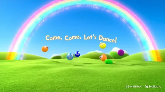 Color Characters Dance Under Sparkling Rainbow – AI Generated Video | Hailuo AI