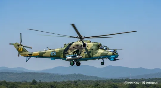 Military Helicopter Flight Over Rolling Hills – AI Generated Video | Hailuo AI