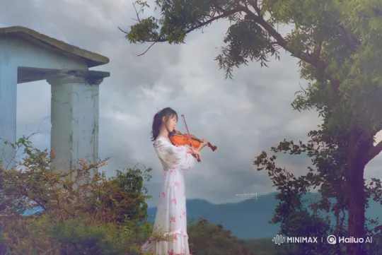Young Violinist Performs on Hilltop with Nature Background – AI Generated Video | Hailuo AI