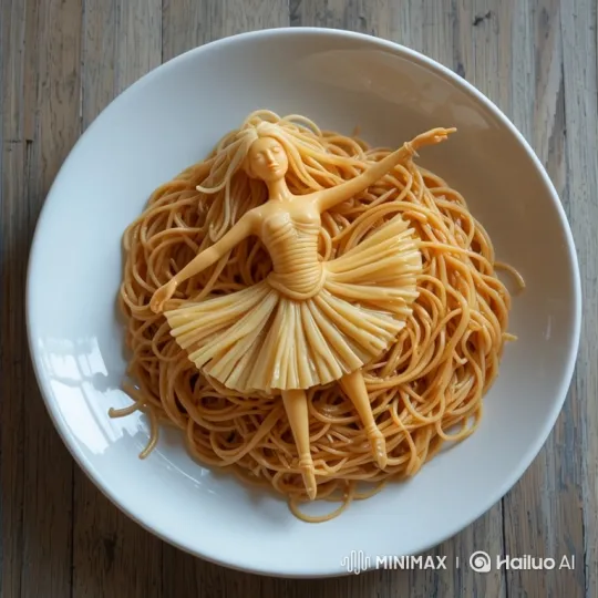 Surreal Pasta Ballerina Art in Tranquil Setting – AI Generated Video | Hailuo AI
