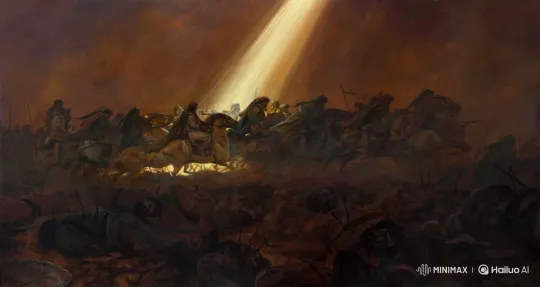 Dramatic Battle Aftermath in Animated Painted Style – AI Generated Video | Hailuo AI