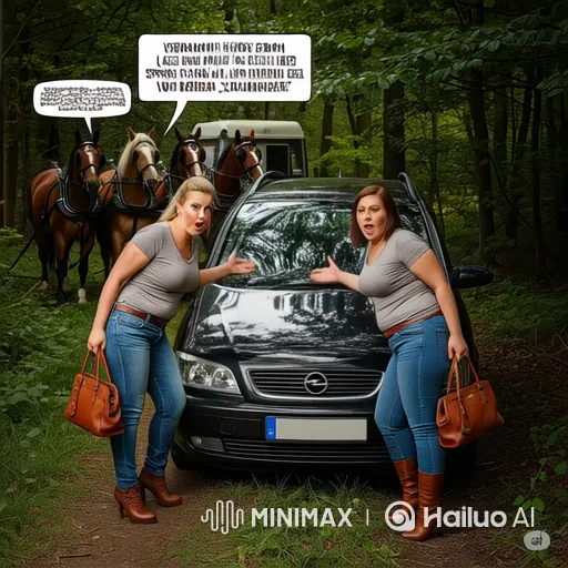 Women's Frustration with Disabled Car in Forest – AI Generated Video | Hailuo AI