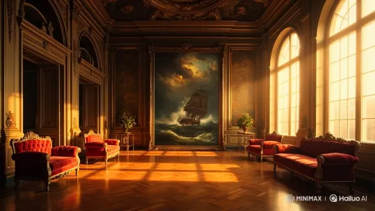Painting Comes to Life: Sailboat Emerges in Sunlit Room – AI Generated Video | Hailuo AI