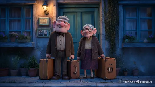 Elderly Couple Embarks on a Journey with Vintage Suitcases – AI Generated Video | Hailuo AI
