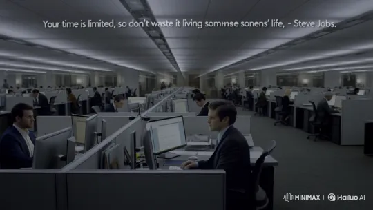 Office Worker Gains Determination from Steve Jobs Quote – AI Generated Video | Hailuo AI