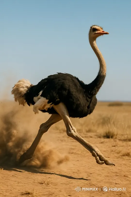 Fast ostrich runs across the arid savanna – AI Generated Video | Hailuo AI