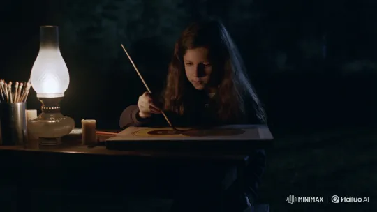 Young Woman Painting an Orthodox Icon at Night – AI Generated Video | Hailuo AI