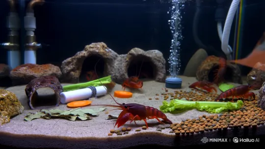 Vibrant Crayfish Habitat with Aeration and Hiding Spots – AI Generated Video | Hailuo AI