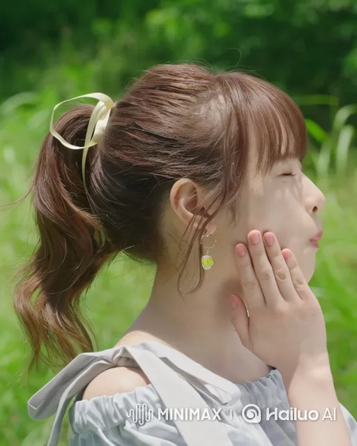 Woman Surprised by Unexpected Shower in Green Field – AI Generated Video | Hailuo AI