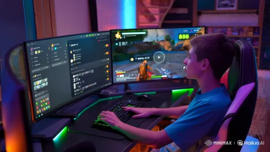 Teenage Gamer Livestreams Battle Royale Game Excitement – AI Generated Video | Hailuo AI