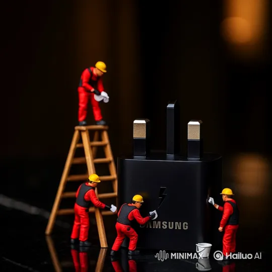 Miniature Workers Detailing a Samsung Charger – AI Generated Video | Hailuo AI