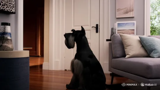 Giant Schnauzer Joyfully Greets Owner at Home – AI Generated Video | Hailuo AI