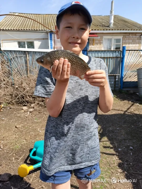 Young Boy Proudly Shows Off His Catch – AI Generated Video | Hailuo AI
