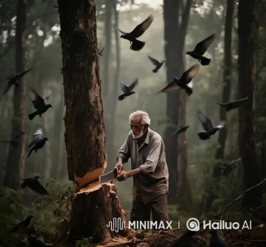 Exhausted Grandfather Appreciates Breath Amidst Quiet Woods – AI Generated Video | Hailuo AI