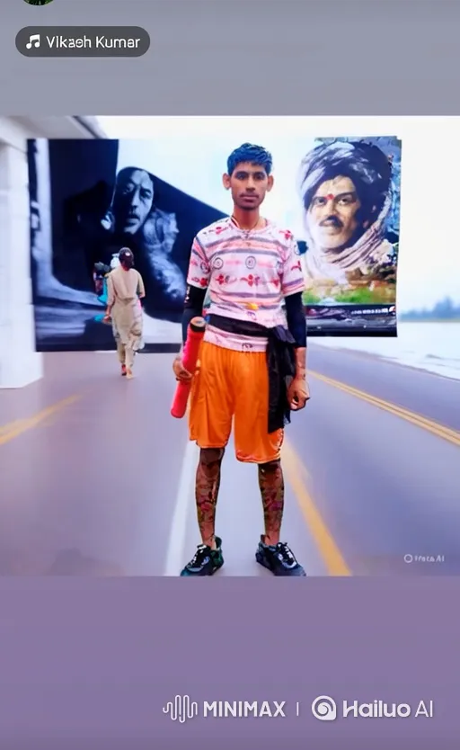 Young Man Stares Steadily in Surreal Road Scene – AI Generated Video | Hailuo AI
