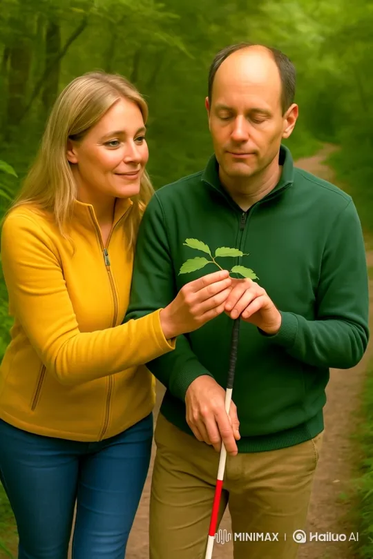 Man Experiences Nature Through Touch, Woman Watches – AI Generated Video | Hailuo AI