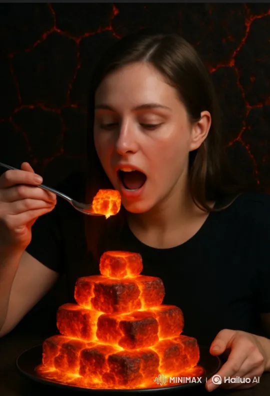 Young Woman Tastes Luminous, Crystalline Food; Reacts with Disappointment – AI Generated Video | Hailuo AI