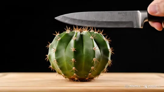 Cutting into a Cactus Reveals Unexpected Honey Interior – AI Generated Video | Hailuo AI