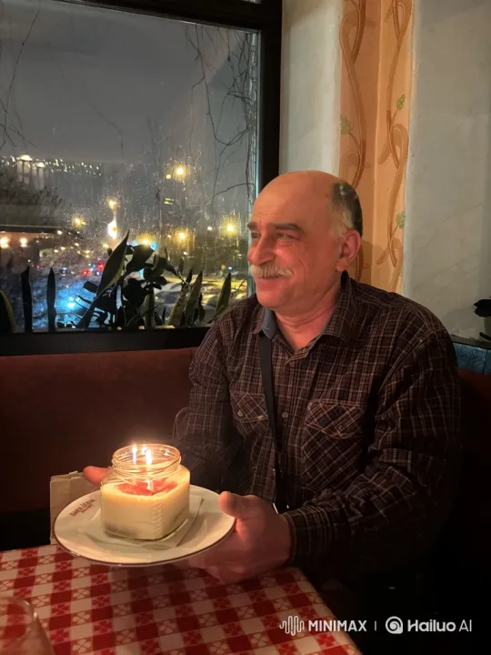 Cheerful Man Blows Out Candle, Enjoys Dessert Messily – AI Generated Video | Hailuo AI