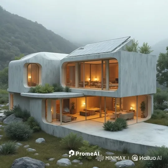 Contemporary Mountain Home Showcased in Foggy Landscape – AI Generated Video | Hailuo AI