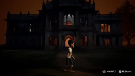 Boy Faces Haunted 'Chhaya Haveli' on Spooky Orange Night – AI Generated Video | Hailuo AI