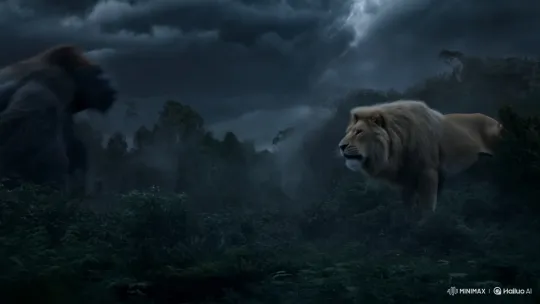 Jungle Storm: Gorilla-Lion Hybrid Creature Fusion – AI Generated Video | Hailuo AI