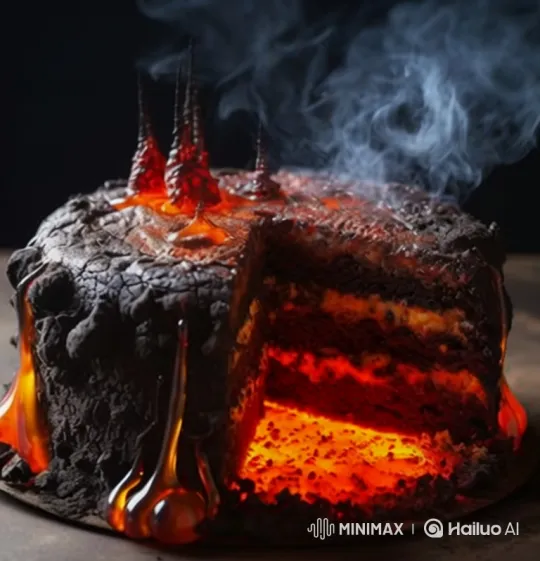 Volcanic Cake Slicing with Luminous Lava Filling – AI Generated Video | Hailuo AI