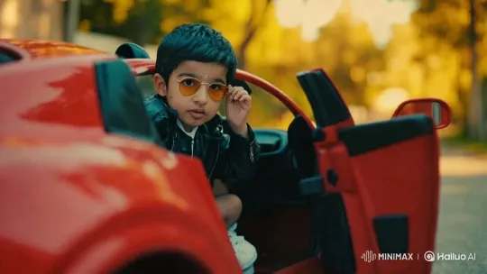 Confident Boy Exits Toy Car in Stylish Slow Motion – AI Generated Video | Hailuo AI