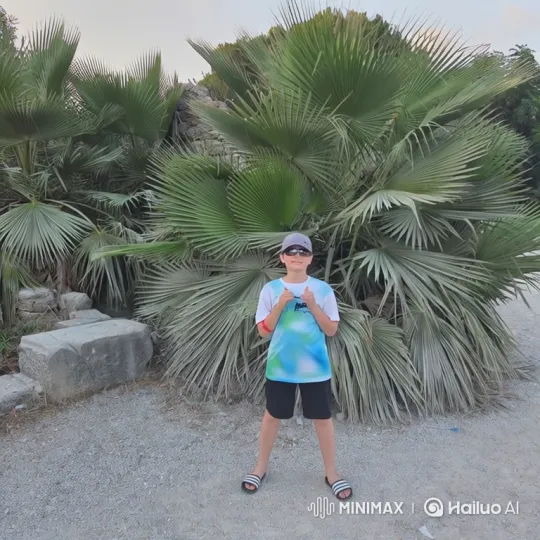 Young Boy Poses Cheerfully in Outdoor Setting – AI Generated Video | Hailuo AI