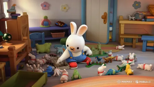 White Rabbit Plays with Toys, Sister Asks to Join – AI Generated Video | Hailuo AI