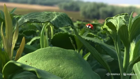 Ladybug Stumbles Upon Prey in Verdant Field – AI Generated Video | Hailuo AI