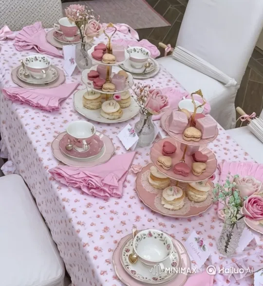 Pink-Themed Tea Party with Young Girls Celebrating – AI Generated Video | Hailuo AI