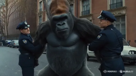 Large Gorilla Arrested and Insulting Police in French – AI Generated Video | Hailuo AI