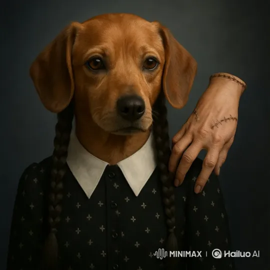 Dancing Hand on a Costumed Dog Portrait – AI Generated Video | Hailuo AI