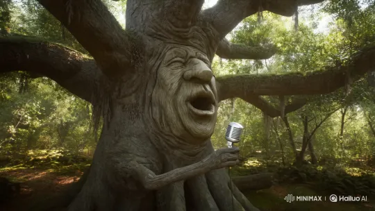Ancient Oak Tree Sings with Face in Bark – AI Generated Video | Hailuo AI