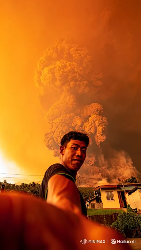 Young Man Fleeing from Violent Volcanic Eruption – AI Generated Video | Hailuo AI