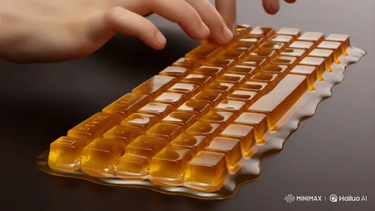 Golden Honey Keyboard Typing Close-Up – AI Generated Video | Hailuo AI
