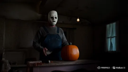 Michael Myers Carves "87" on Pumpkin in Grim Setting – AI Generated Video | Hailuo AI