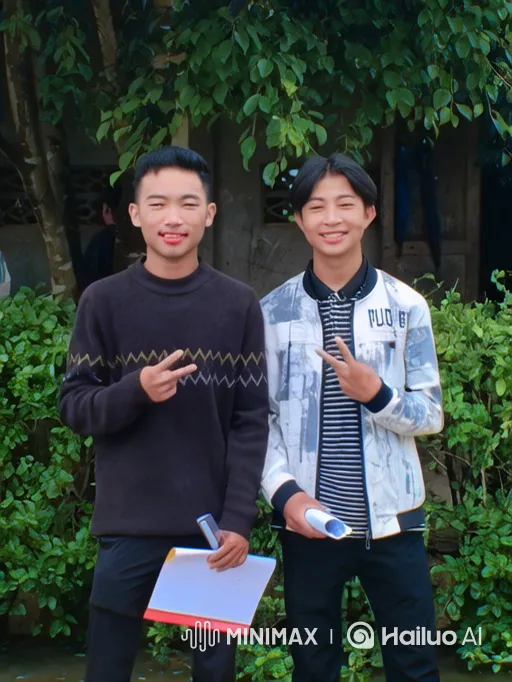 Two Men Performing Music in a Lush Outdoor Setting – AI Generated Video | Hailuo AI