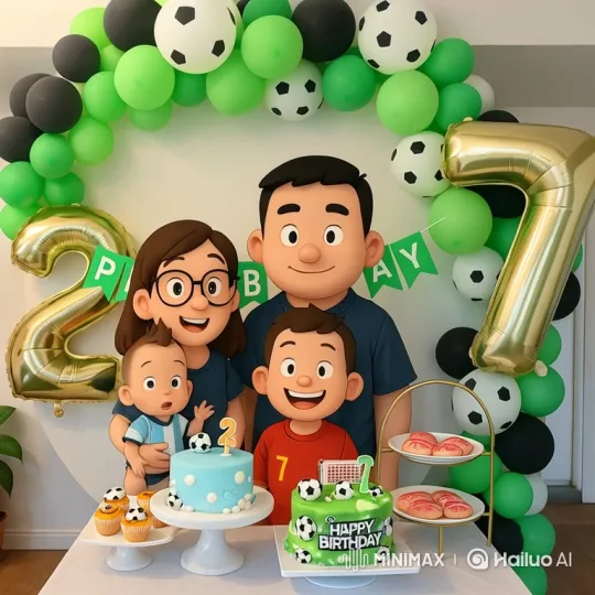 3D Animated Family Celebrates Soccer-Themed Birthday – AI Generated Video | Hailuo AI