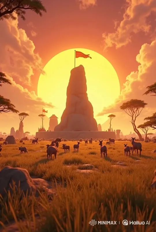 Majestic Savannah Sunrise with Animated Deer Gathering – AI Generated Video | Hailuo AI