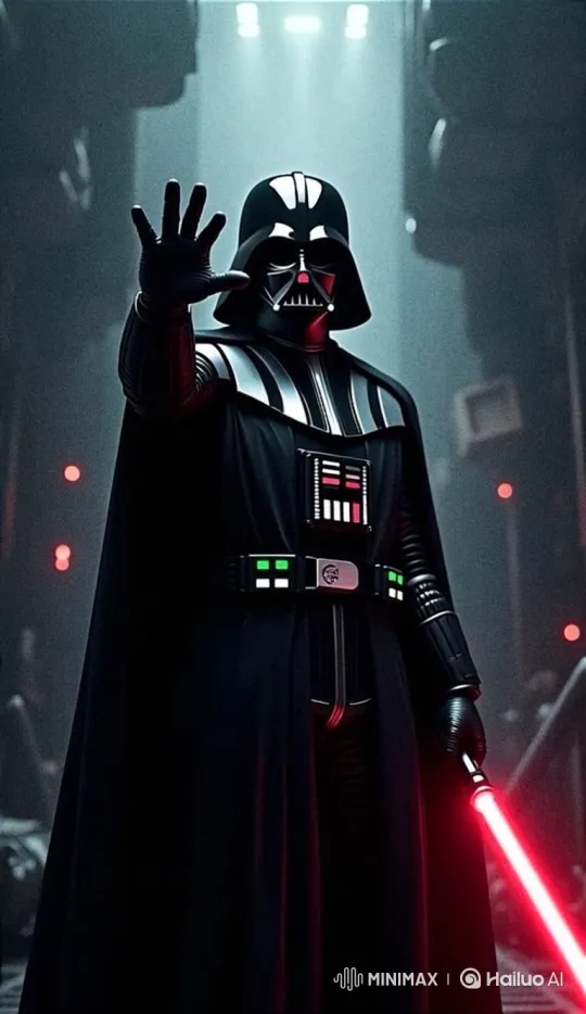 Darth Vader in Menacing Pose with Lightsaber – AI Generated Video | Hailuo AI