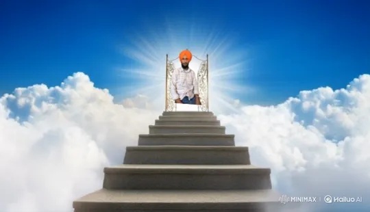 Mystical Man Descends Staircase in Heavenly Setting – AI Generated Video | Hailuo AI
